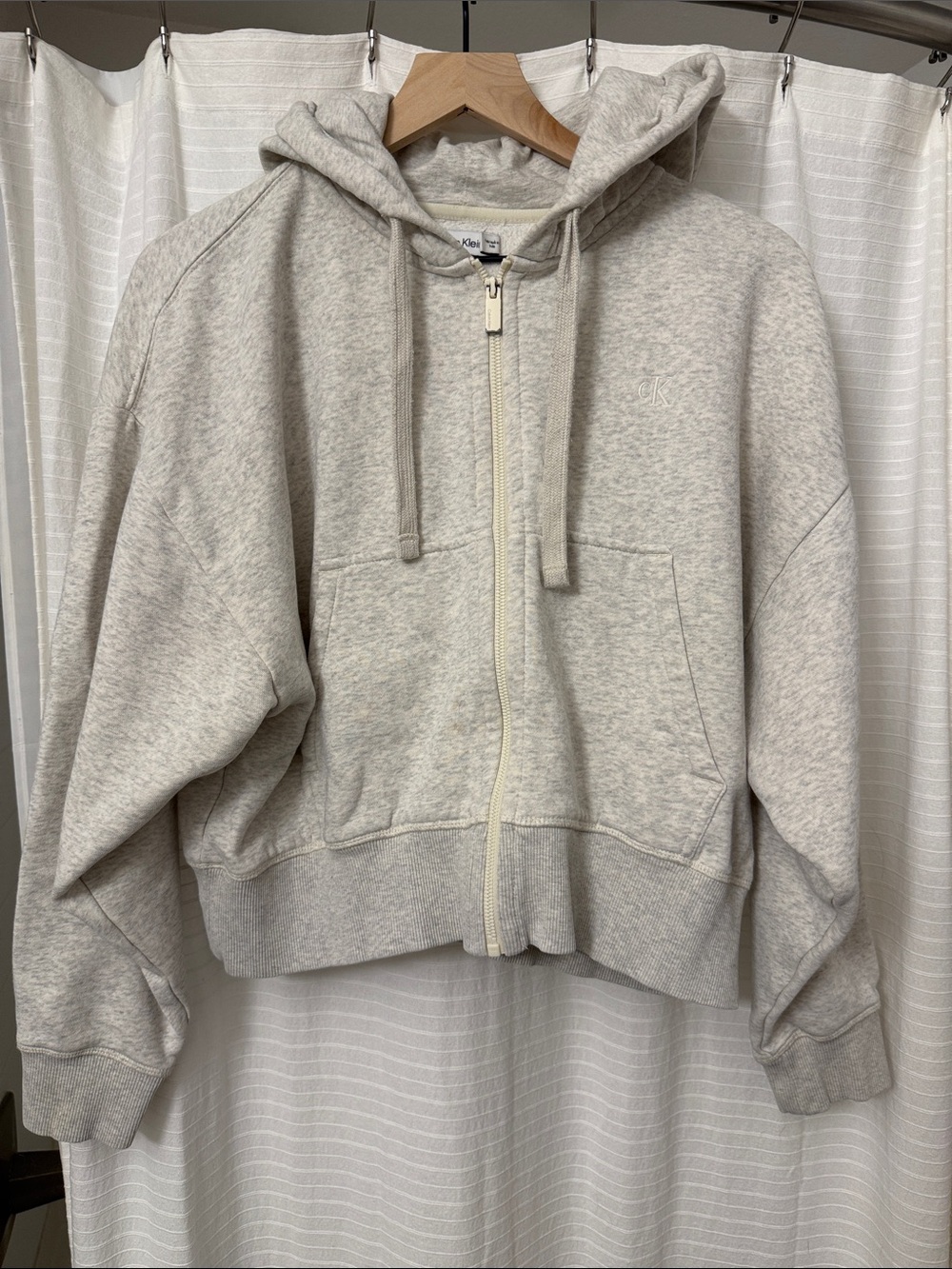 Calvin Klein Heather Light Gray Full-Zip Hooded Jacket